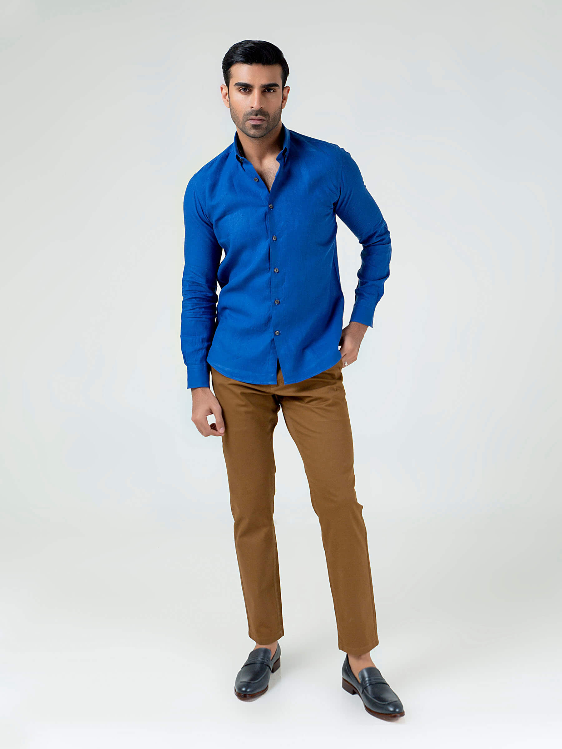 Royal Blue 100% Linen Button Down Shirt
