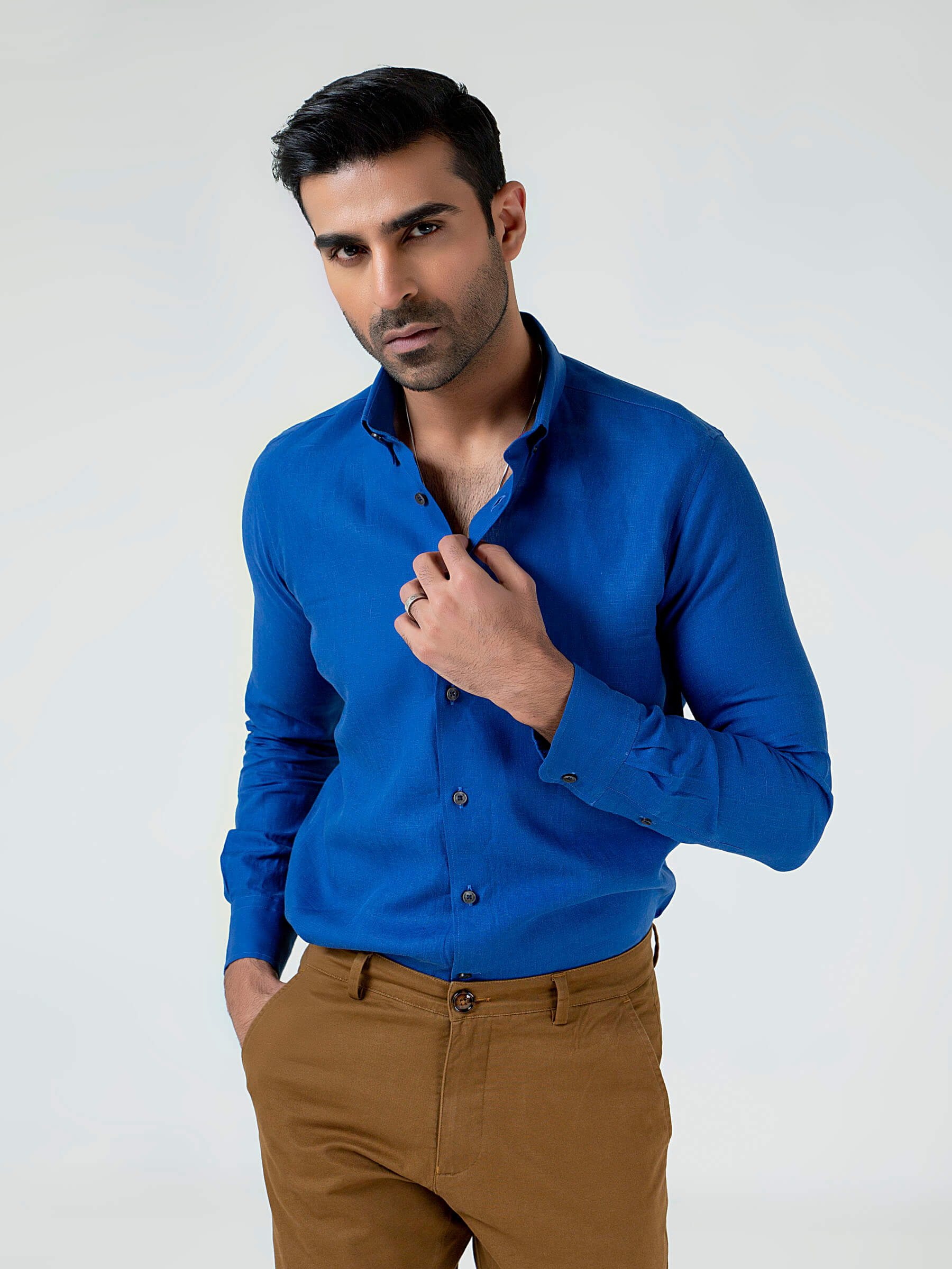 Royal Blue 100% Linen Button Down Shirt