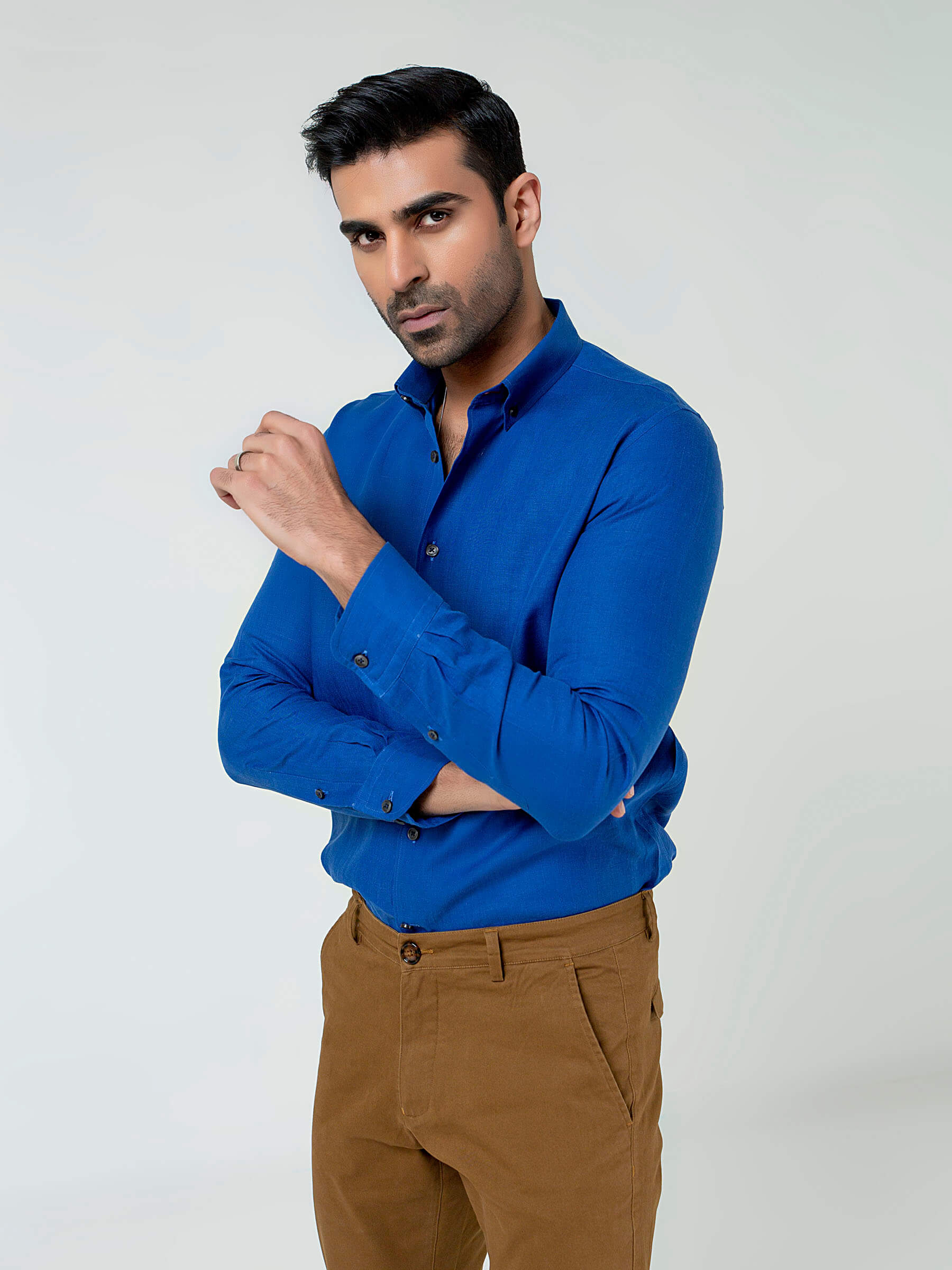 Royal Blue 100% Linen Button Down Shirt