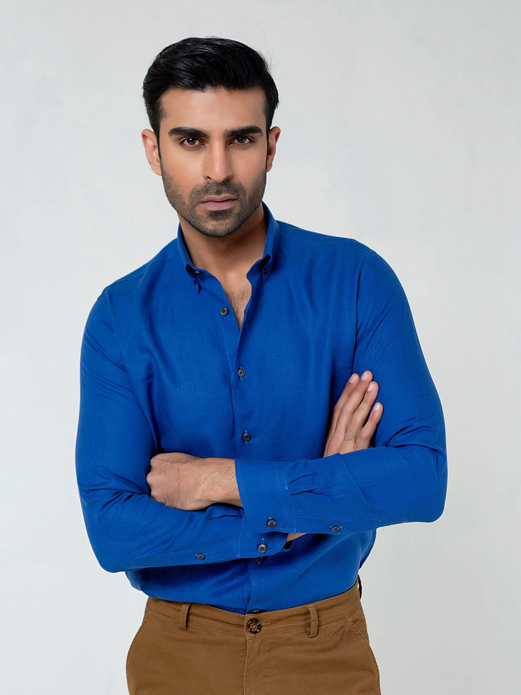 Royal Blue 100% Linen Button Down Shirt