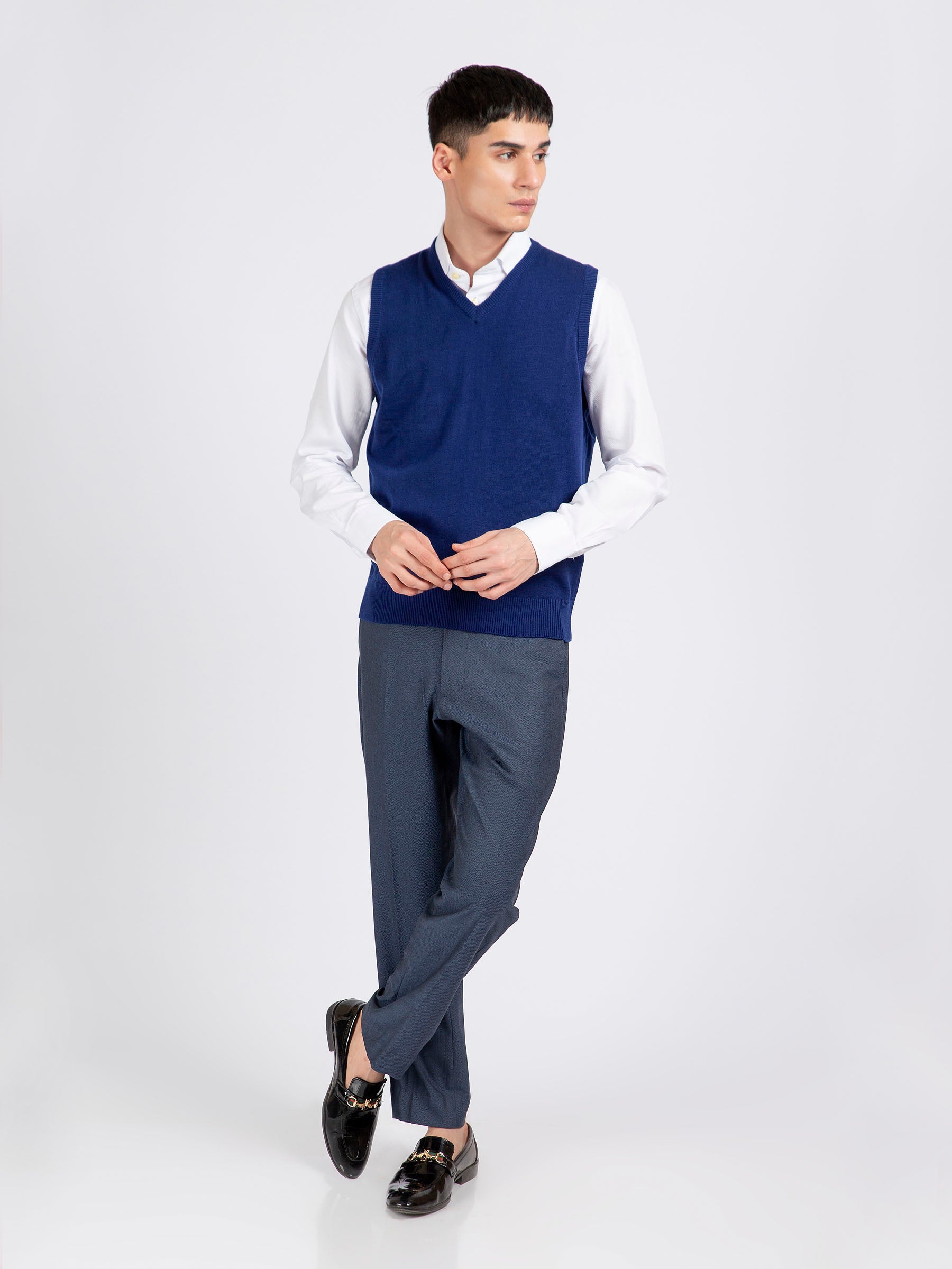 Royal Blue Wool Blended Sleeveless Sweater