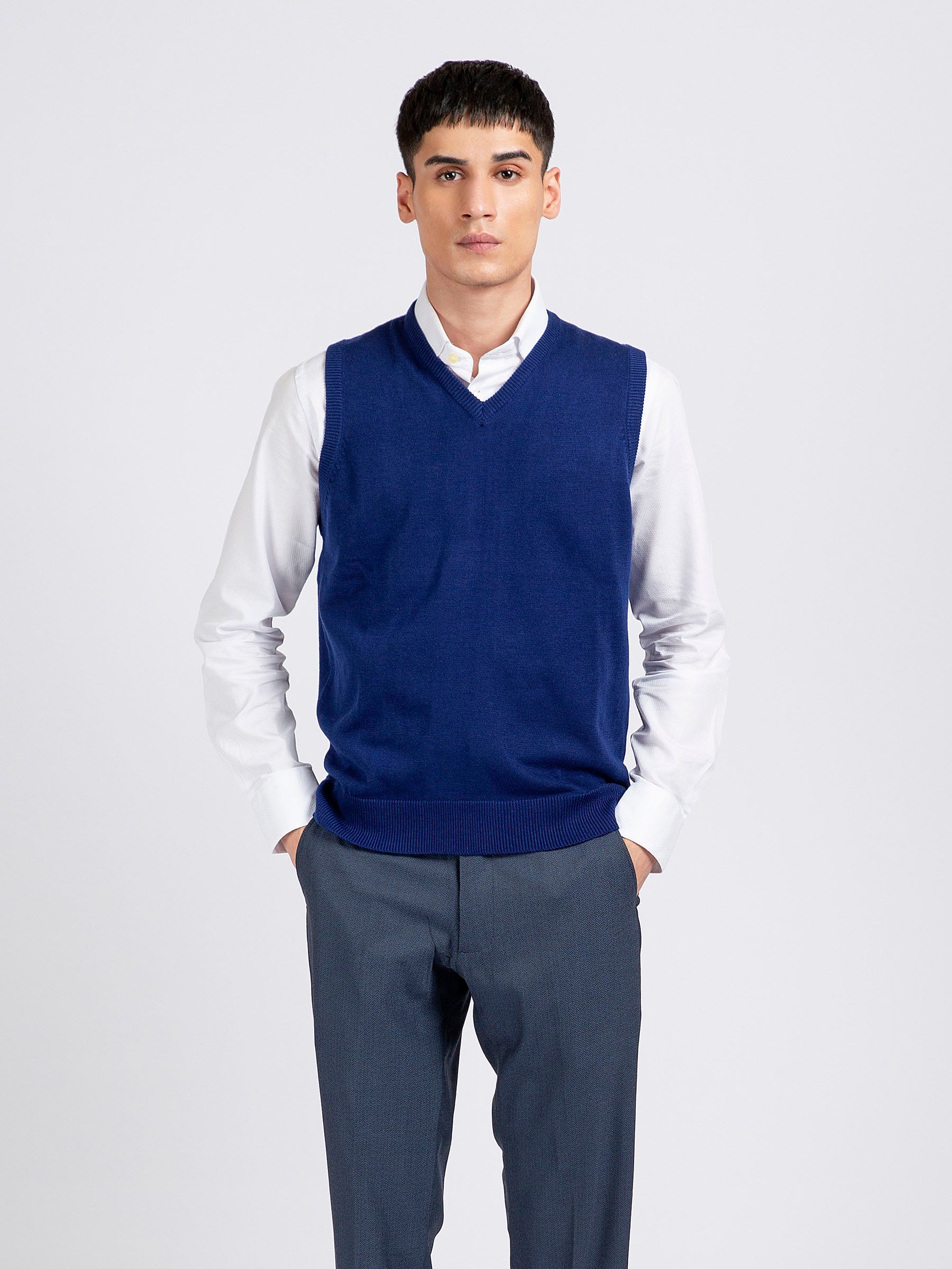 Royal Blue Wool Blended Sleeveless Sweater