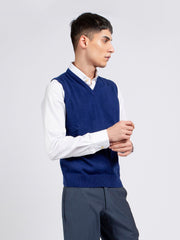 Royal Blue Wool Blended Sleeveless Sweater