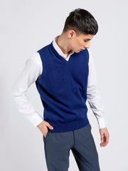Royal Blue Wool Blended Sleeveless Sweater