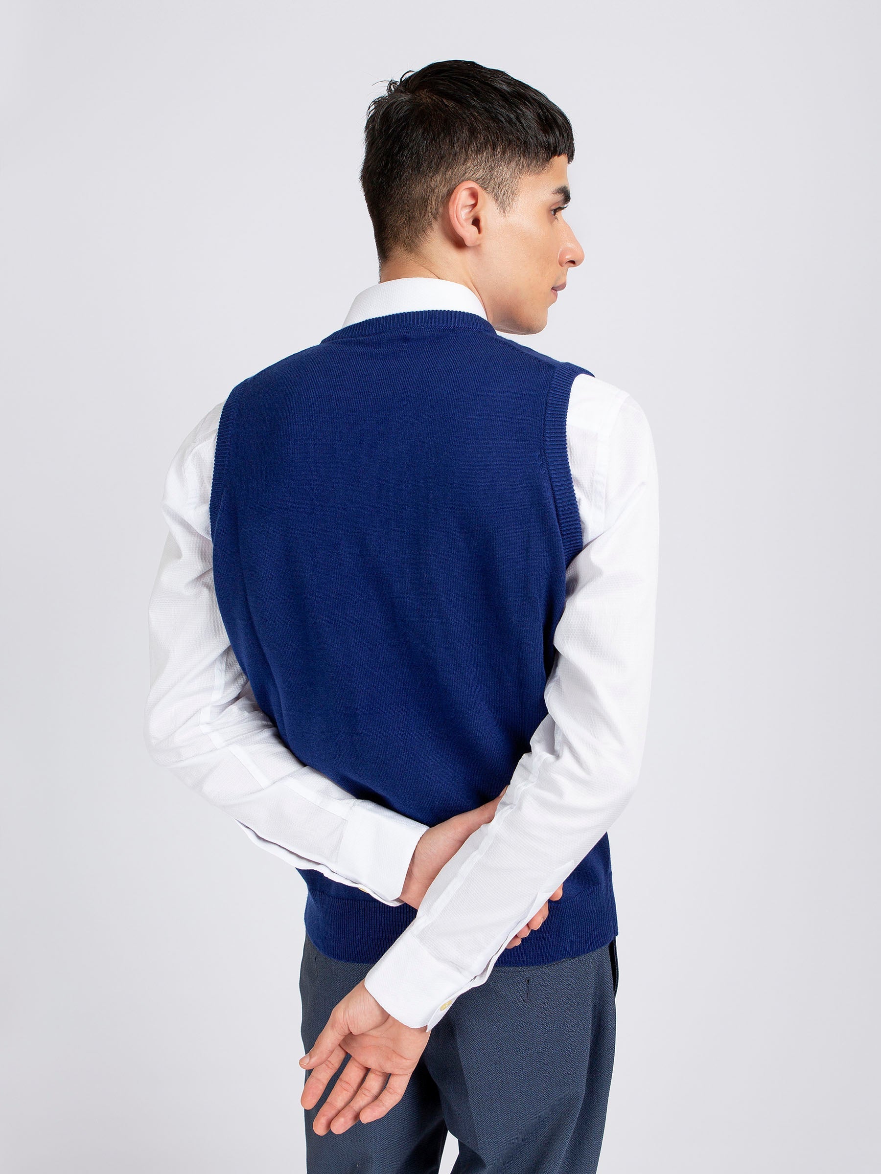 Royal Blue Wool Blended Sleeveless Sweater