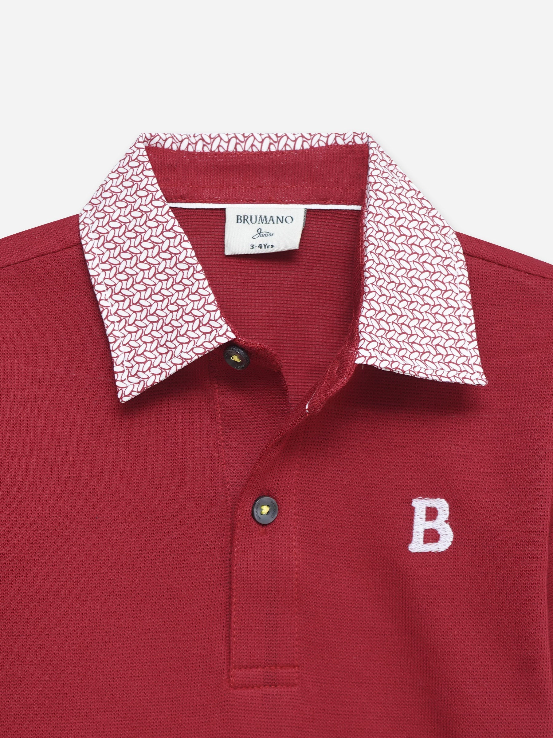 Red Structured Polo With Contrasting Printed Collar - Junior