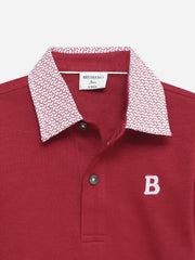 Red Structured Polo With Contrasting Printed Collar - Junior