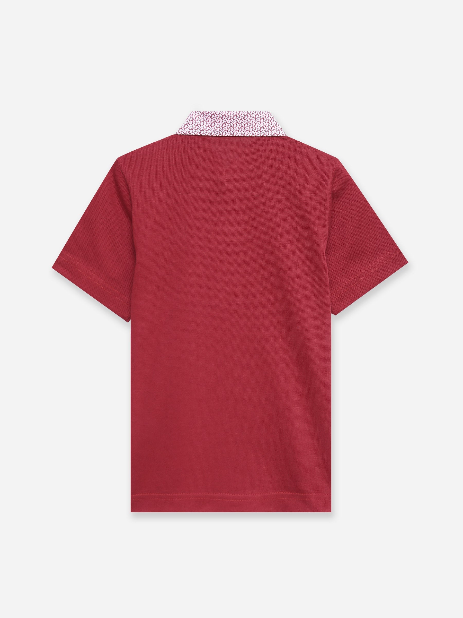 Red Structured Polo With Contrasting Printed Collar - Junior