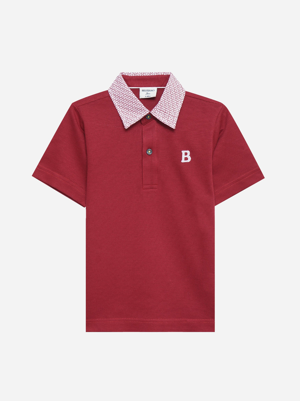 Red Structured Polo With Contrasting Printed Collar - Junior