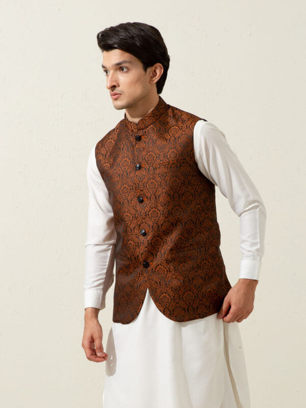 Rusty Orange Floral Patterned Waistcoat