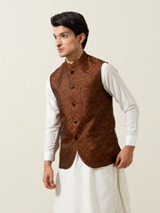 Rusty Orange Floral Patterned Waistcoat