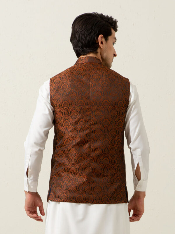 Rusty Orange Floral Patterned Waistcoat