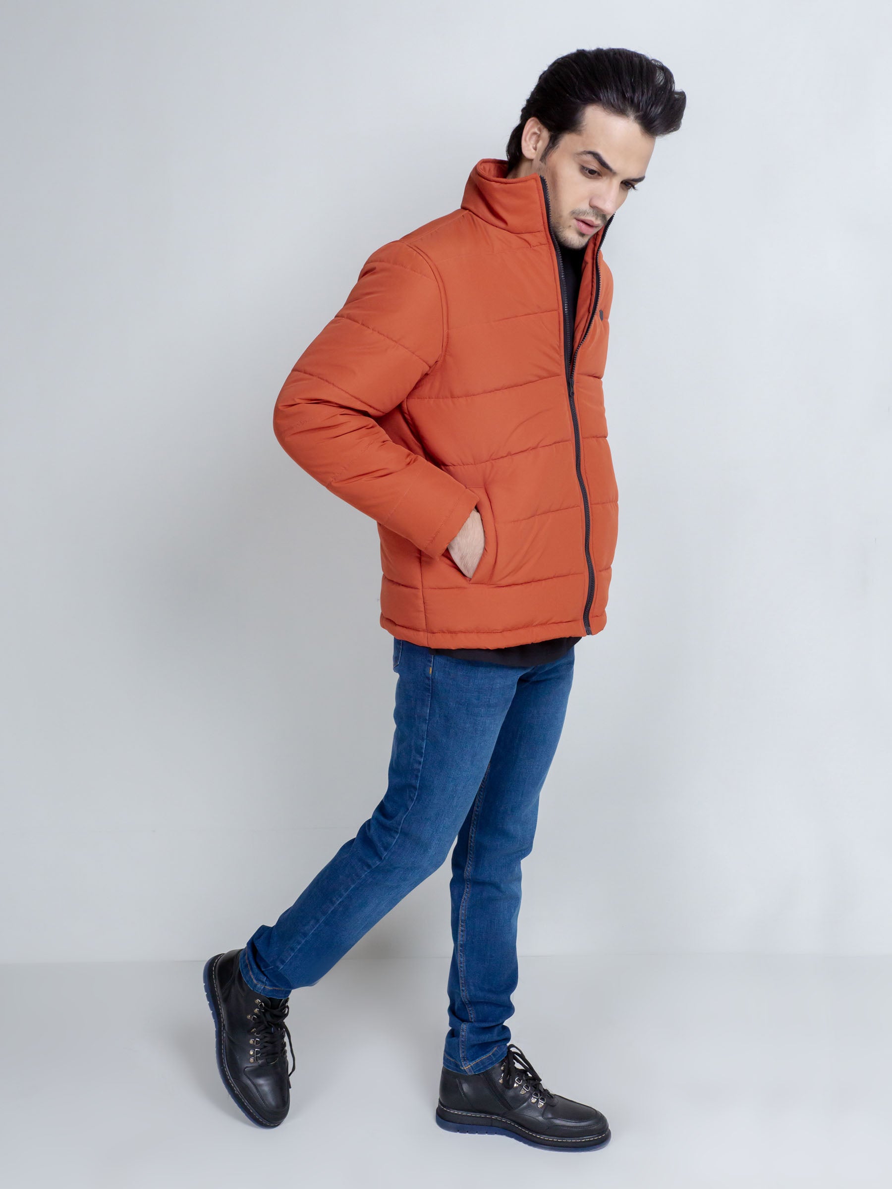 Rusty Orange Quilted Puffer Jacket
