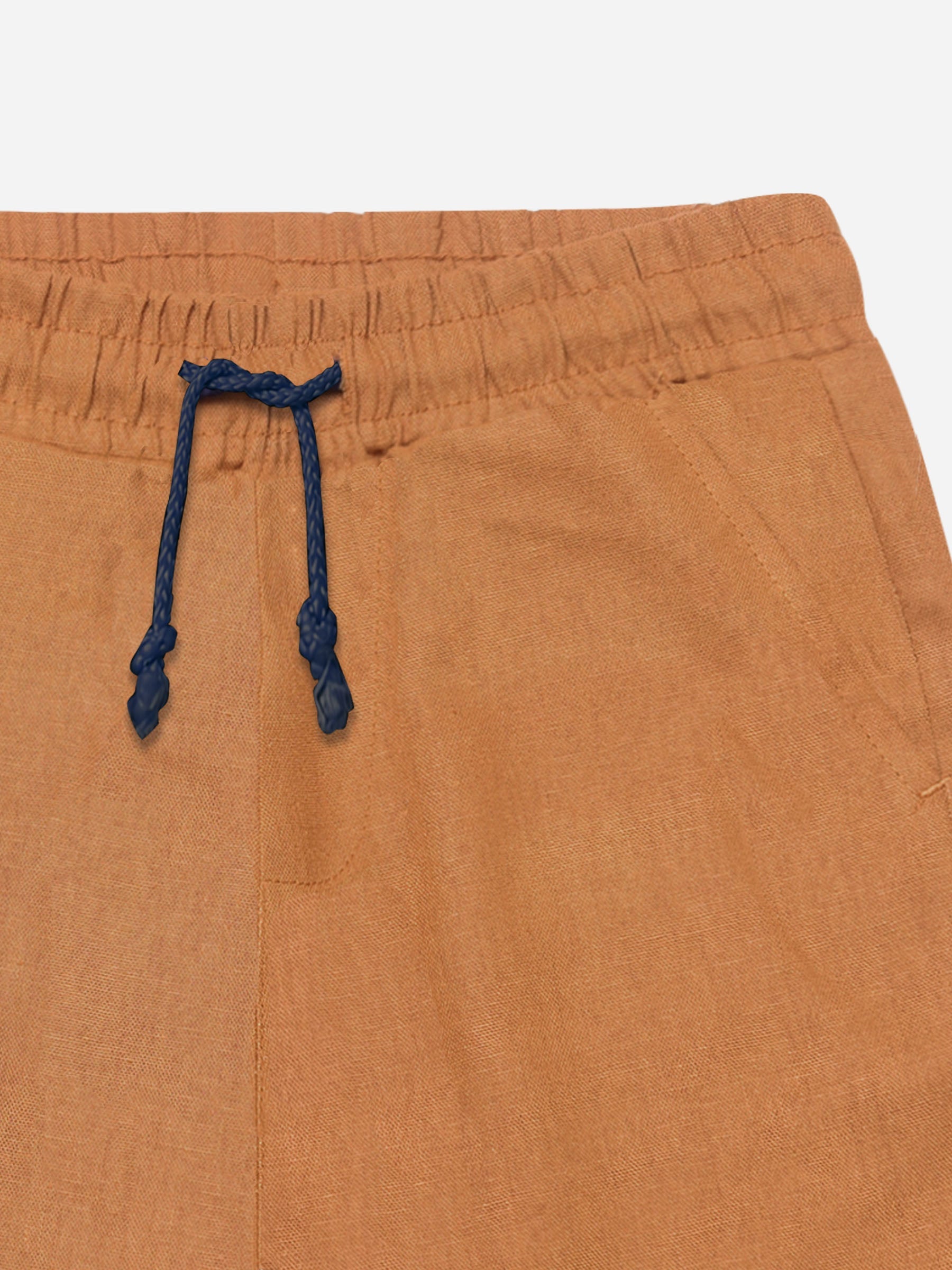 Rusty Orange Green Linen Casual Shorts - Junior
