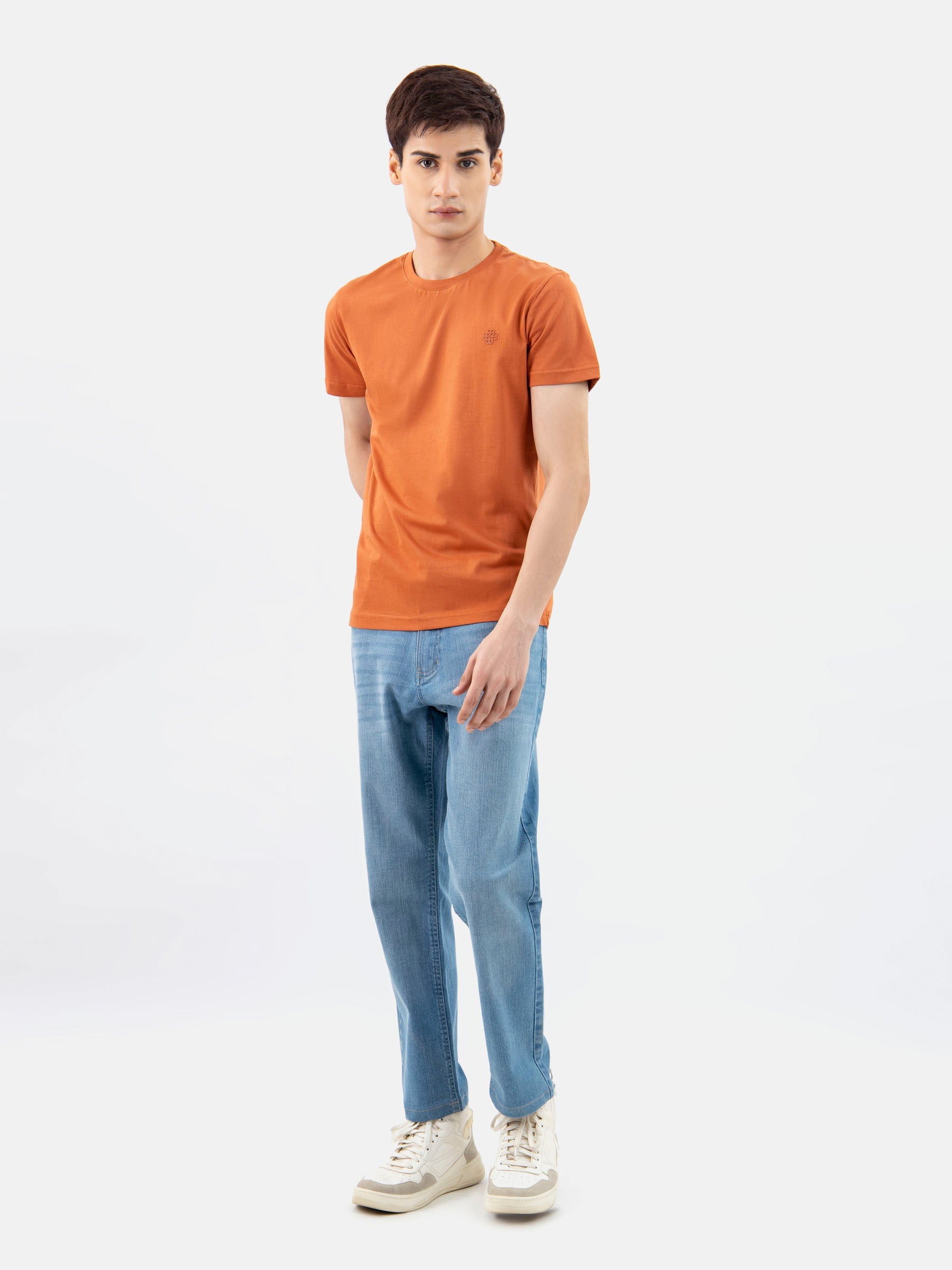 Rusty Orange 100% Combed Cotton Crew Neck T-Shirt