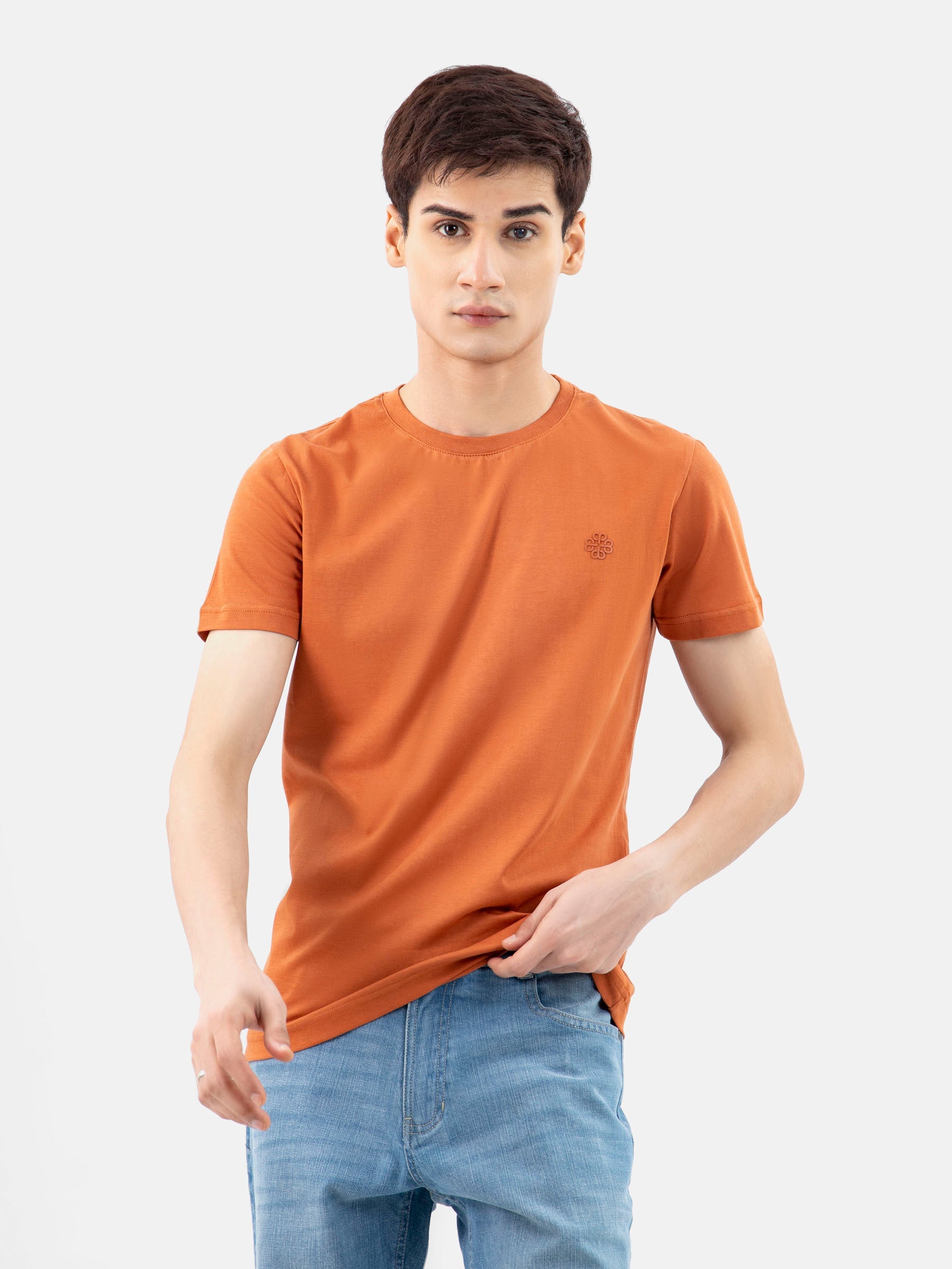 Rusty Orange 100% Combed Cotton Crew Neck T-Shirt