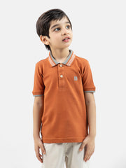 Rusty Orange Polo With Blue Collar