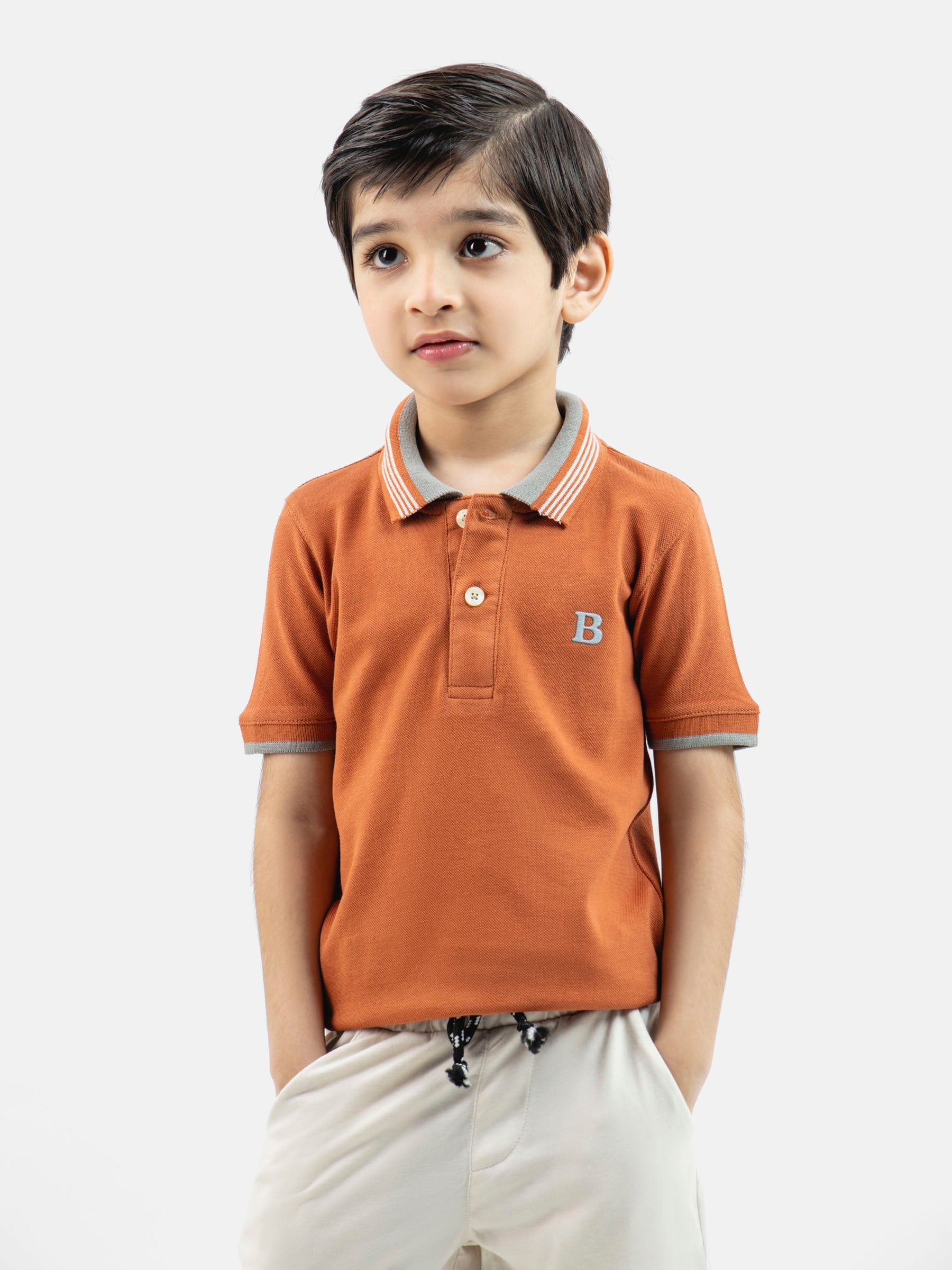 Rusty Orange Polo With Blue Collar