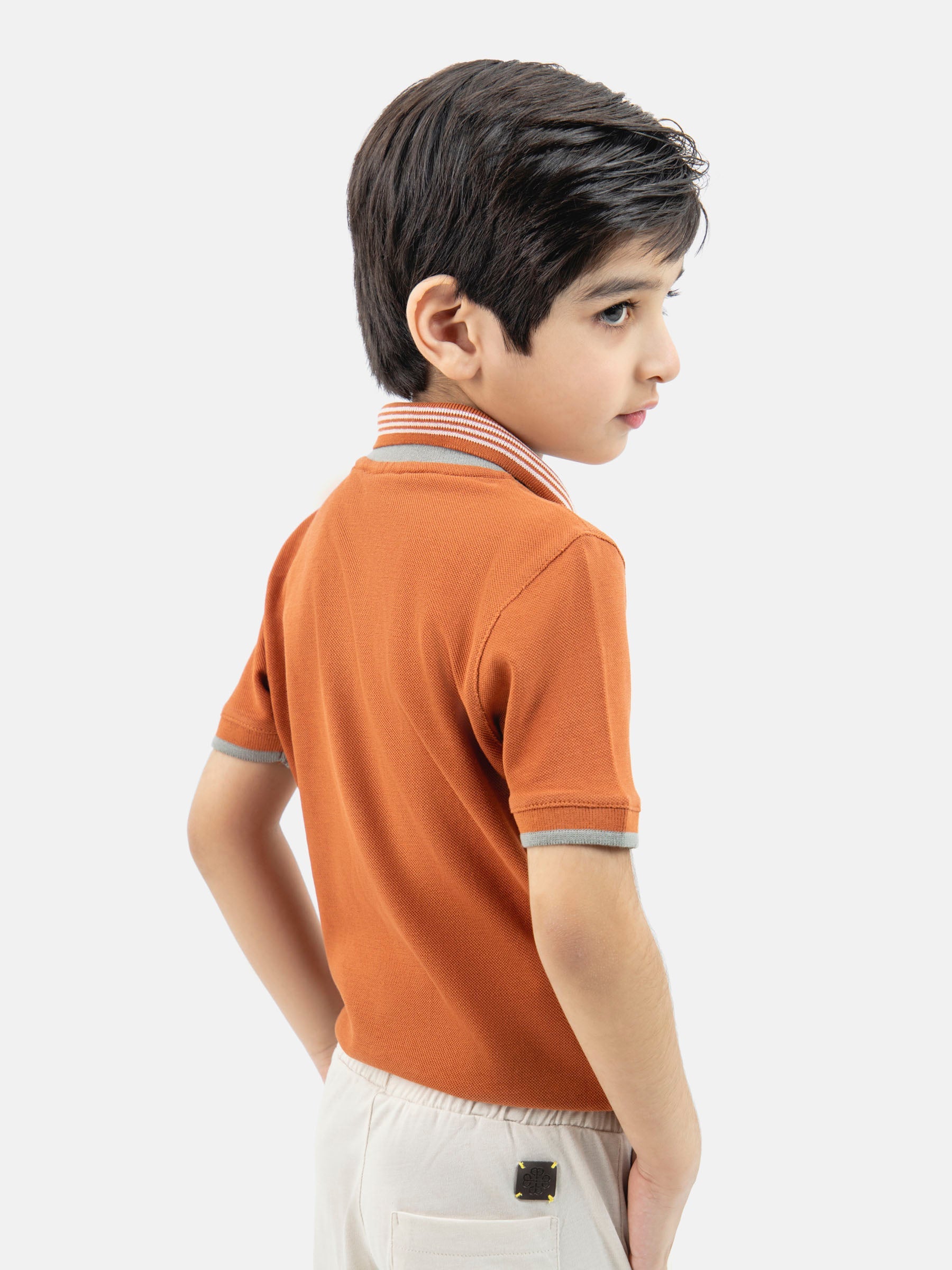 Rusty Orange Polo With Blue Collar