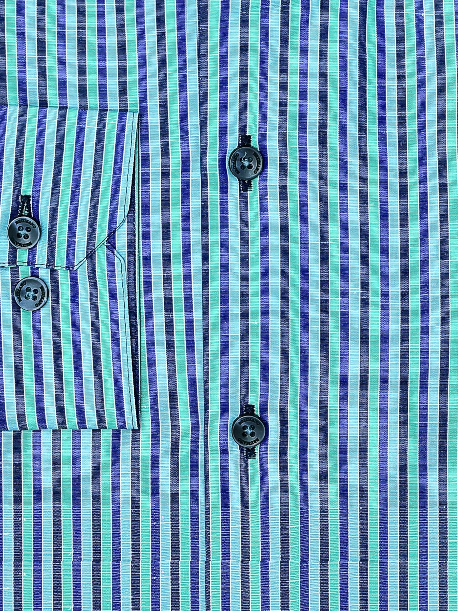Sea Green Striped Linen Blended Formal Shirt