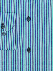 Sea Green Striped Linen Blended Formal Shirt