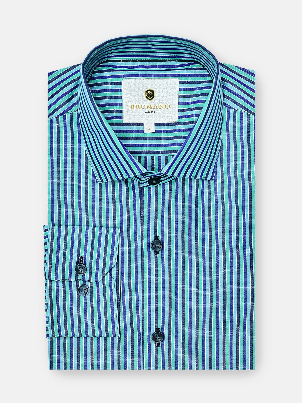 Sea Green Striped Linen Blended Formal Shirt