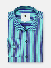 Sea Green Striped Linen Blended Formal Shirt