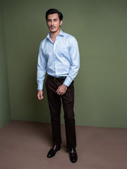 Sky Blue Formal Check Shirt With Cutaway Collar