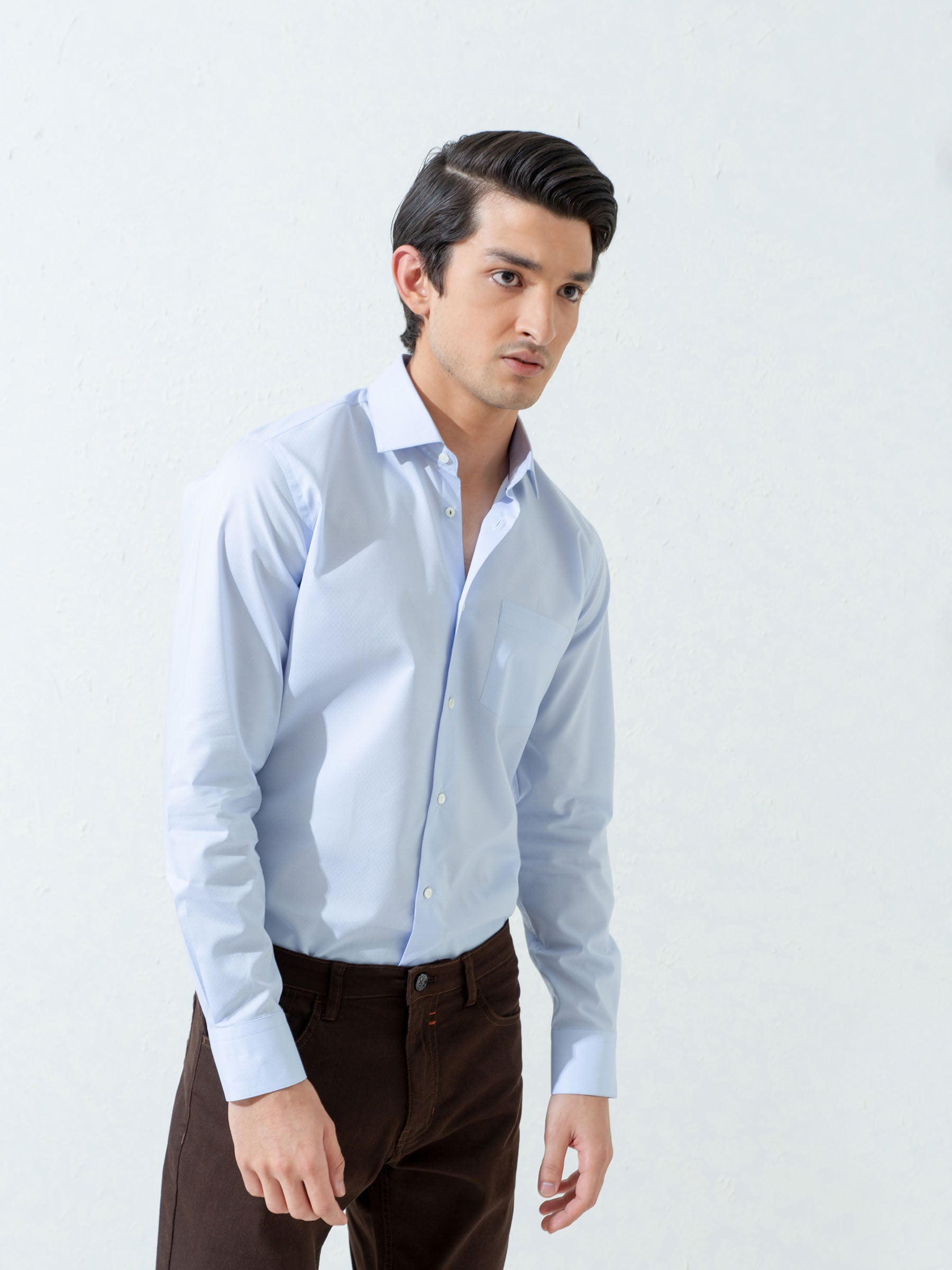 Sky Blue Micro Dobby Shirt With Cutaway Collar