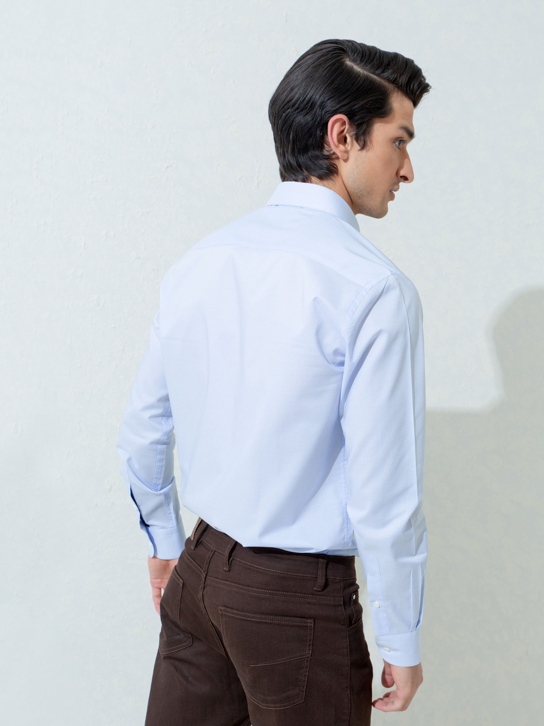 Sky Blue Micro Dobby Shirt With Cutaway Collar