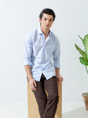 Sky Blue Micro Dobby Shirt With Cutaway Collar