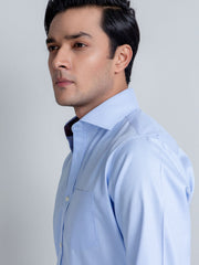 Sky Blue Micro Gingham Shirt With Shallow Collar