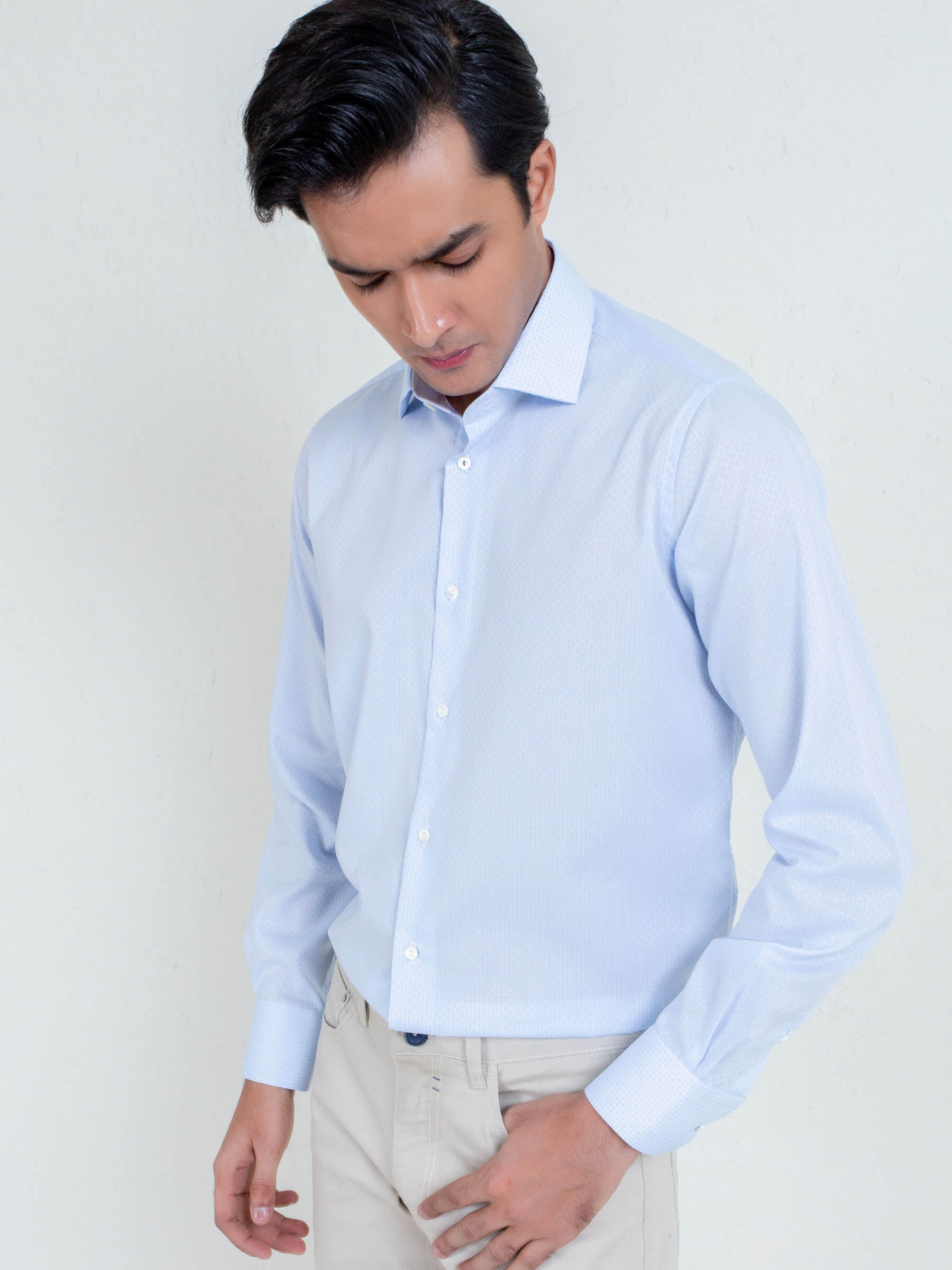 Sky Blue Patterned Formal Shirt
