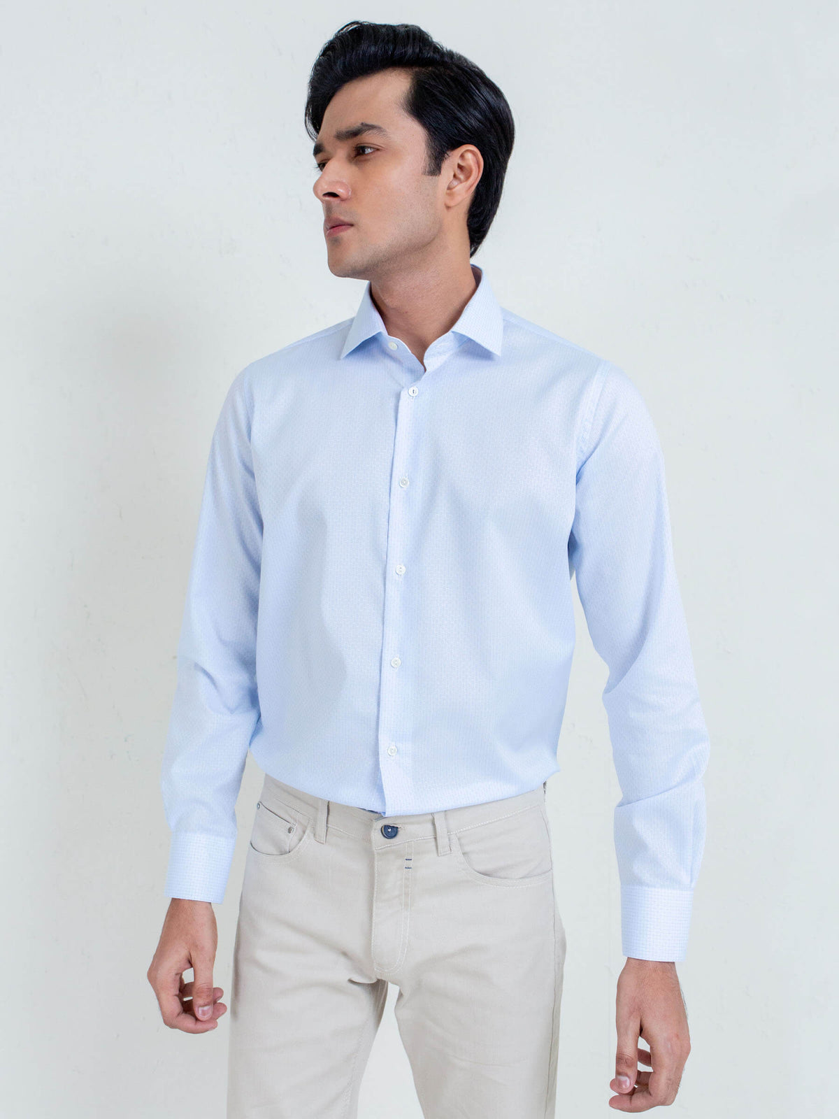 Sky Blue Patterned Formal Shirt