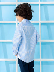 Sky Blue Striped Long Sleeve Formal Shirt - Junior