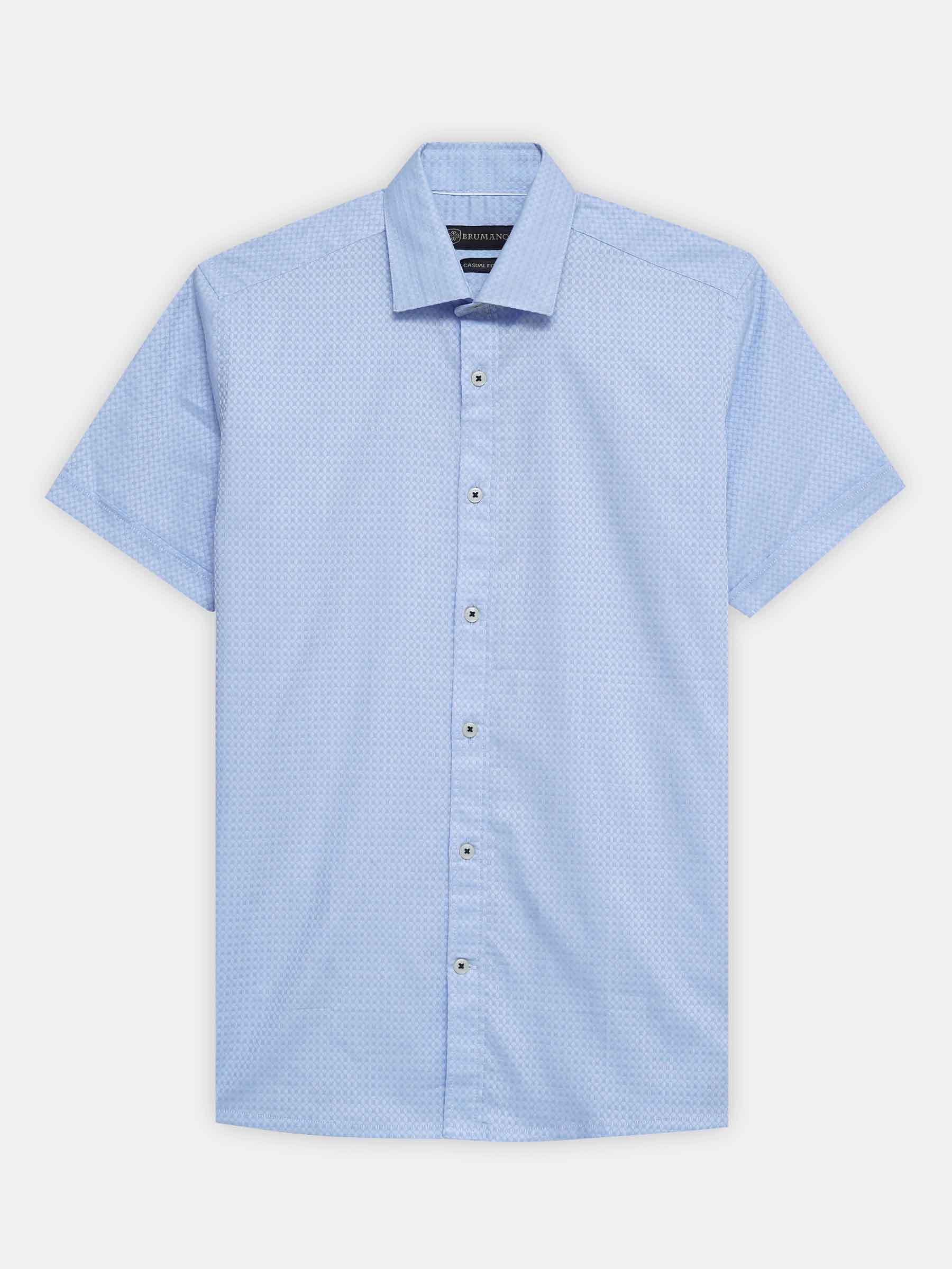 Sky Blue Jacquard Patterned Half Sleeve Shirt