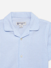 Sky Blue Seersucked Casual Cuban Collar Shirt - Junior