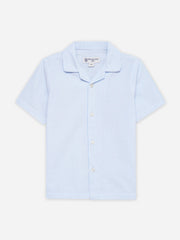 Sky Blue Seersucked Casual Cuban Collar Shirt - Junior