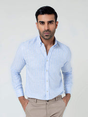 Sky Blue 100% Linen Striped Shirt