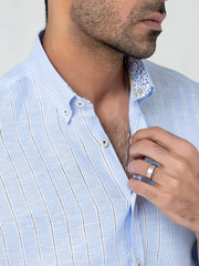 Sky Blue 100% Linen Striped Shirt