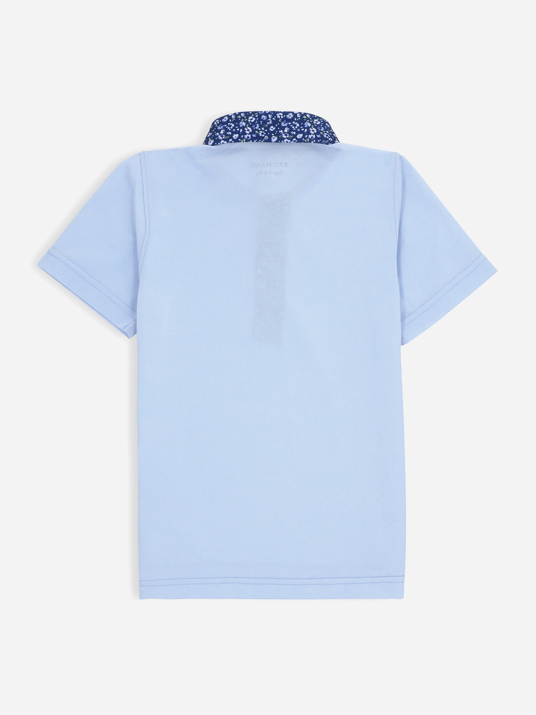 Sky Blue Casual Polo Shirt With Printed Floral Collar