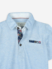 Sky Blue Casual Polo Shirt With White Detailing