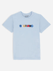 Sky Blue Chenille Embroidered Casual Tee