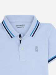 Sky Blue Contrasting Tipped Casual Pique Polo