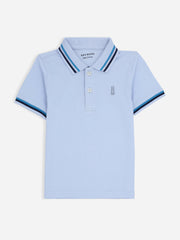 Sky Blue Contrasting Tipped Casual Pique Polo