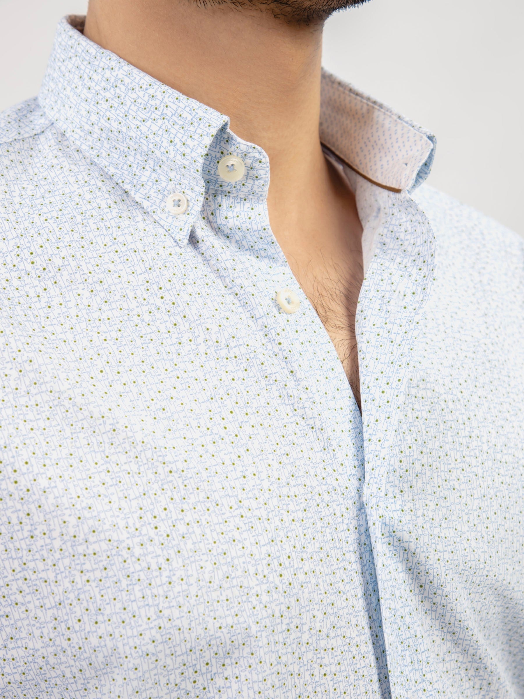 Sky Blue Floral Printed Button Down Shirt