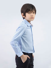 Sky Blue Formal Satin Shirt With Collar Detailing