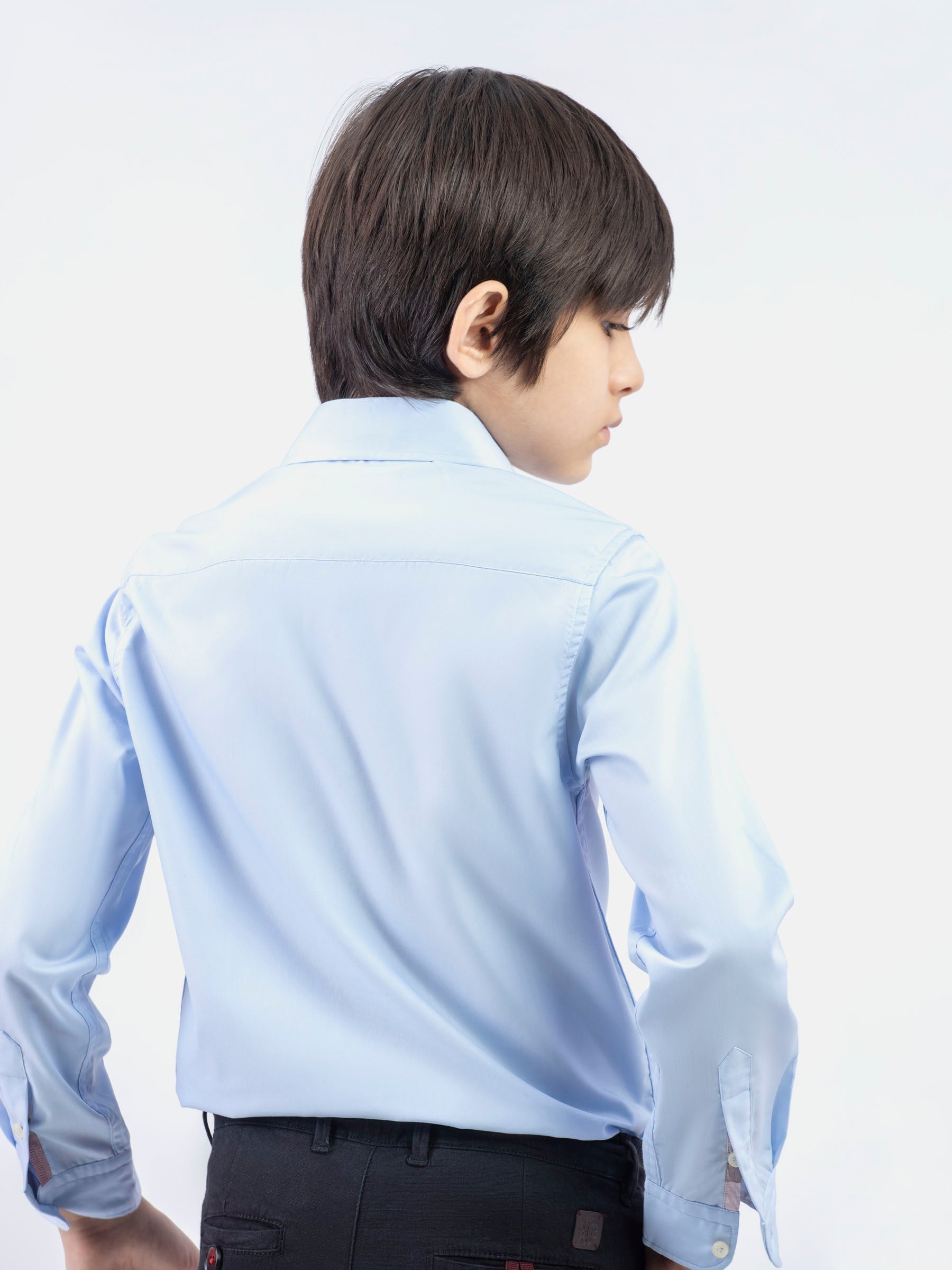 Sky Blue Formal Satin Shirt With Collar Detailing