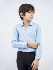 Sky Blue Formal Satin Shirt With Collar Detailing