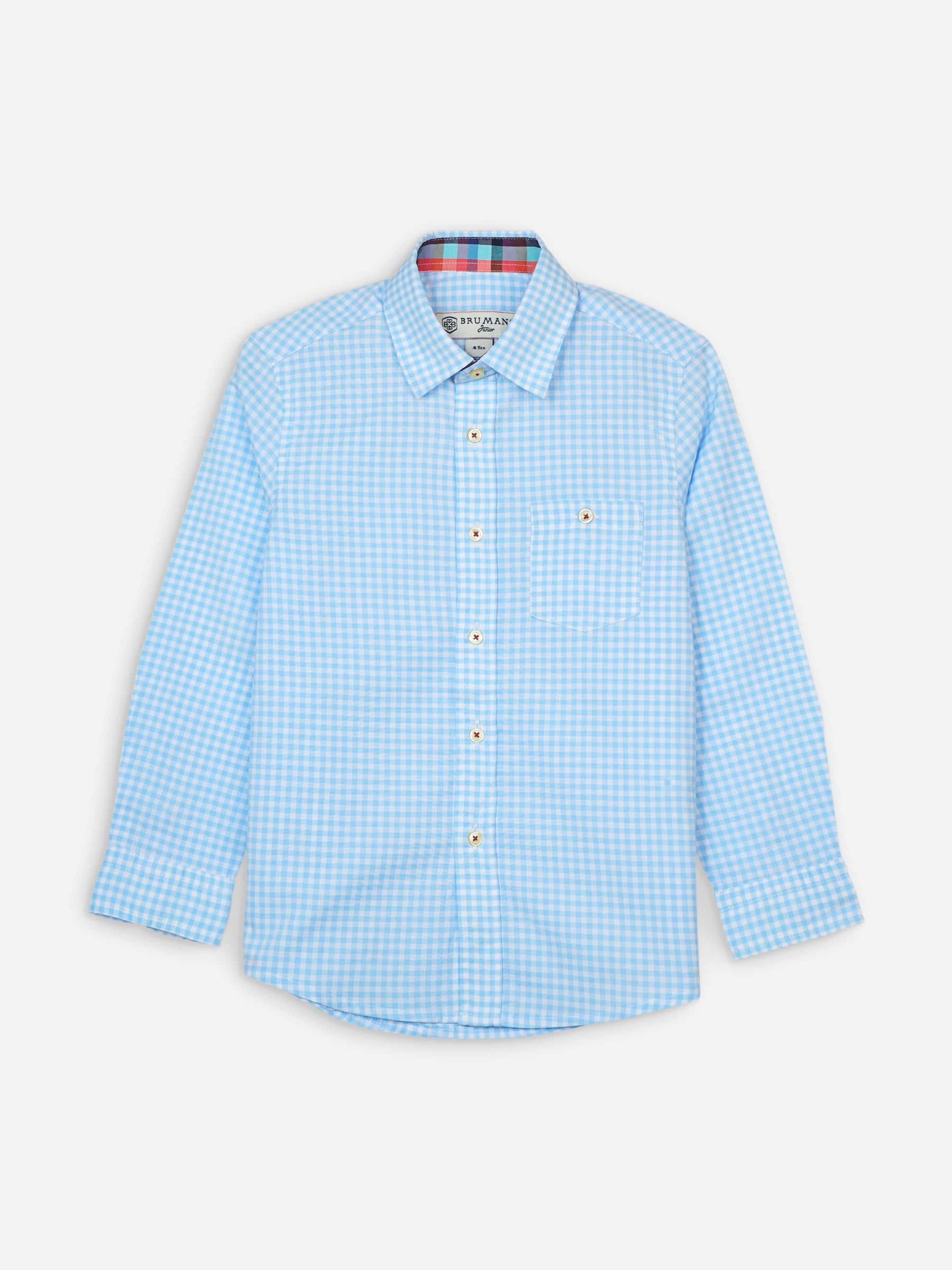 Sky Blue Gingham Long Sleeve Casual Shirt